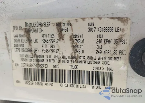 2005 Dodge Ram 1500 Slt/Laramie z USA, uszkodzony, nr VIN 1D7HA18N75S182433